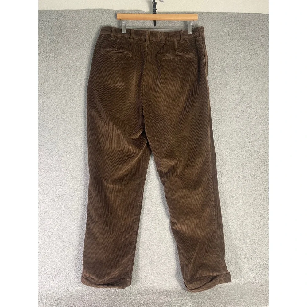 Jos A Bank Mens Brown Wide Wale Corduroy Pants 36x30 Pleated Vintage Trouser